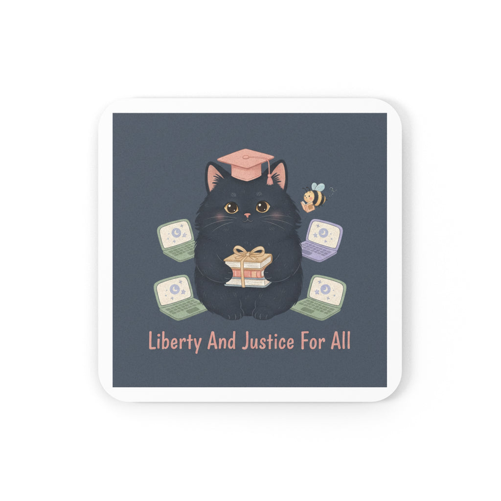 Black Cat Cork Coaster – Liberty and Justice for All