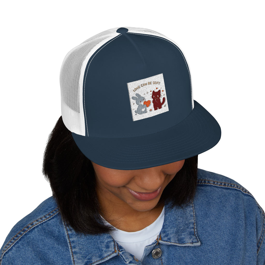 "LOVE CAN BE SOFT" Black Cat Trucker Cap | College Girl Gift | Fashion | KayKay Classics