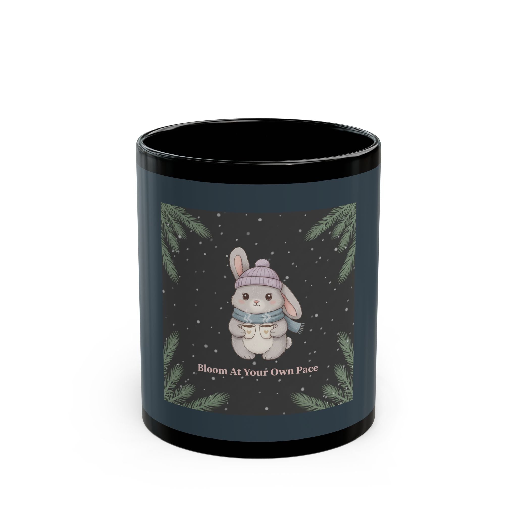 Bunny Black Mug 11oz – Bloom at Your Own Pace