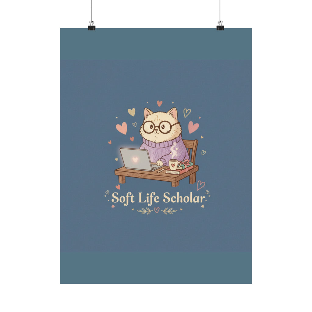 Soft Life Scholar Cat Poster