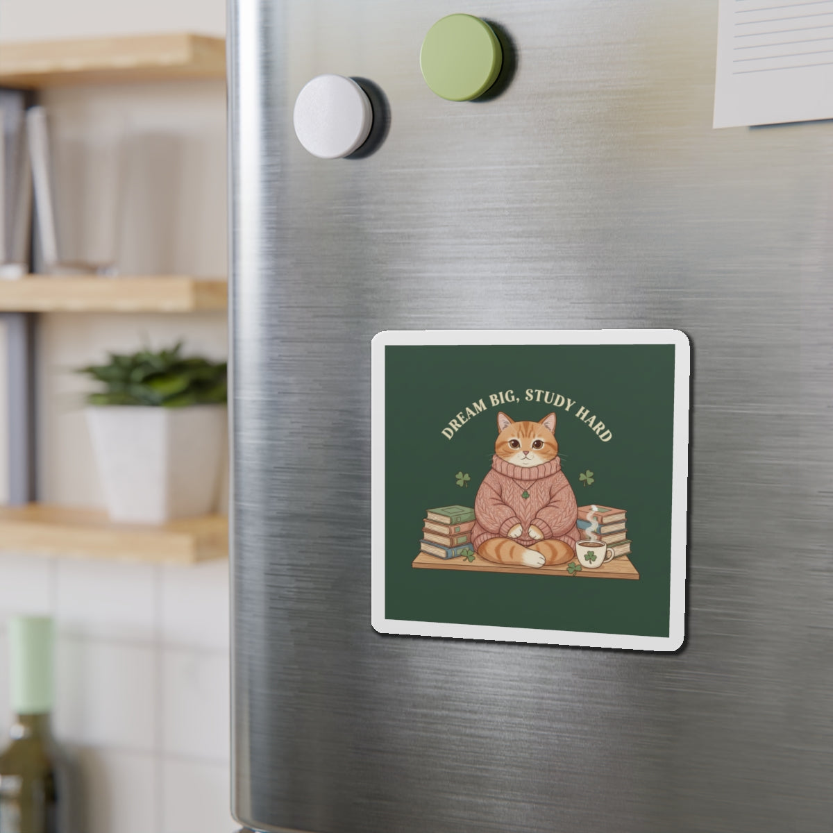 Cat Die-Cut Magnet – Dream Big, Study Hard
