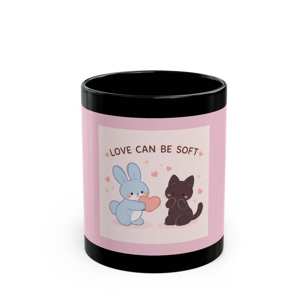 "LOVE CAN BE SOFT" Black Cat Black Mug | College Girl Gift | Fashion | KayKay Classics
