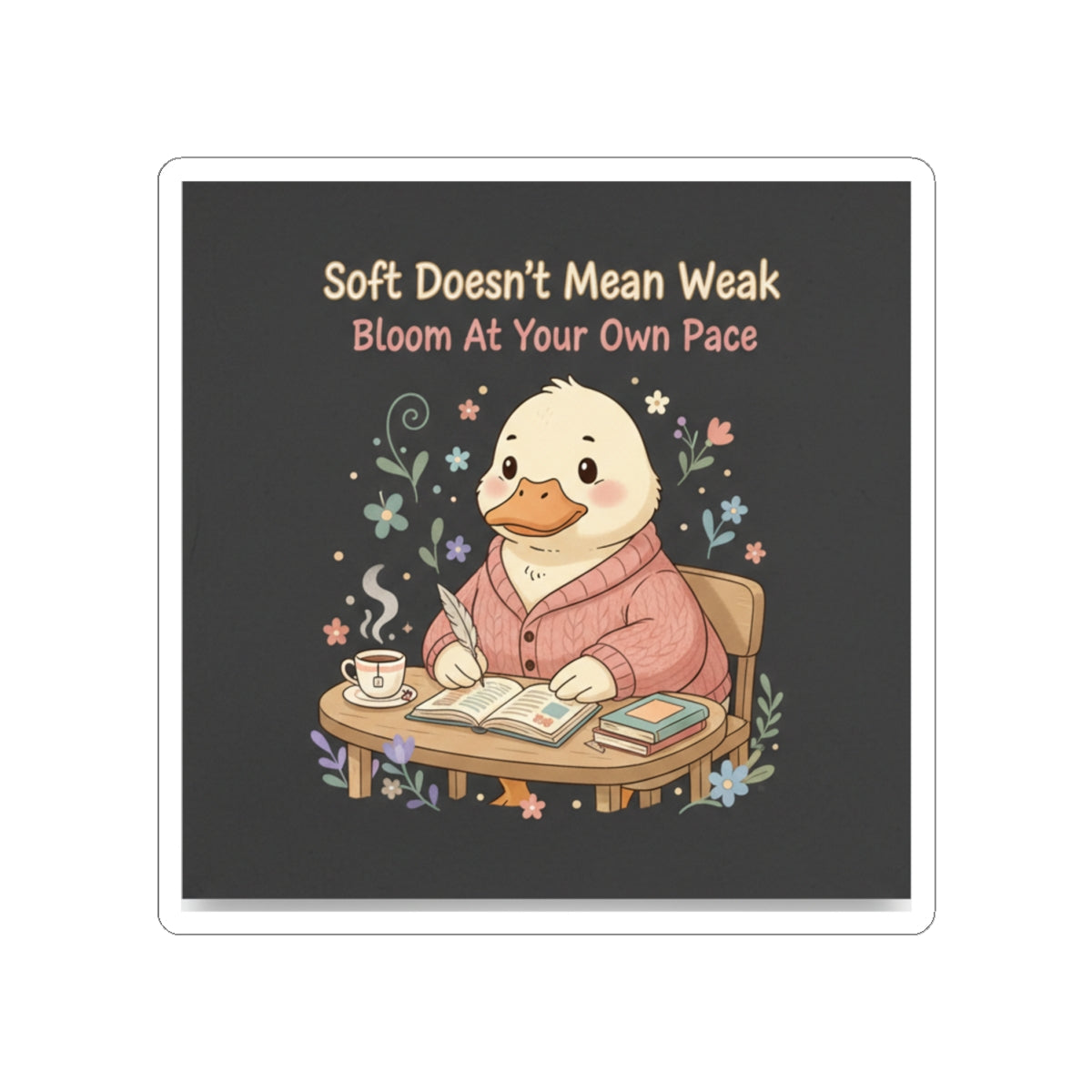 Duck In A Cardigan Kiss-Cut Sticker – Soft Doesnt Mean Weak Bloom at Your Own
