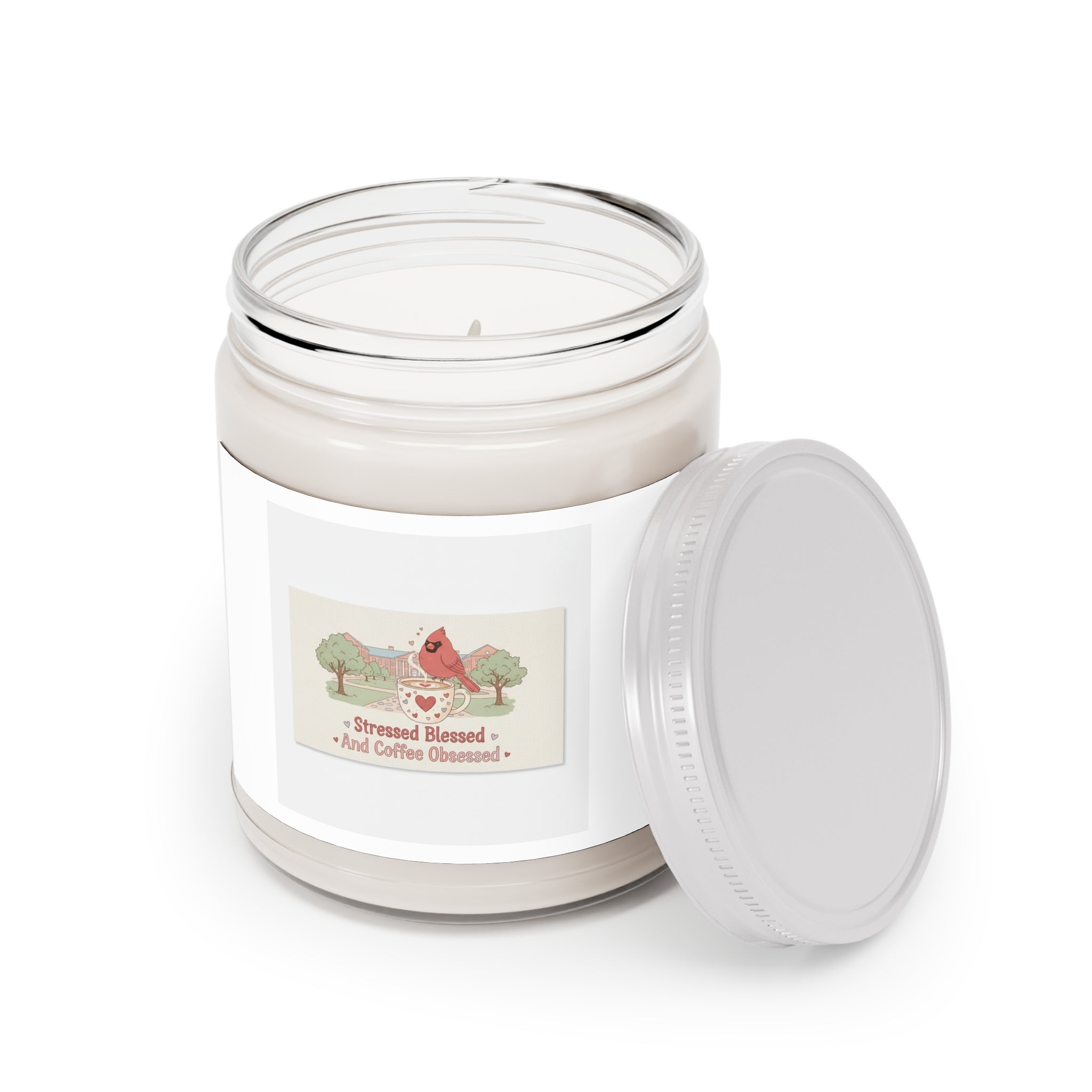 Stressed Blessed And Coffee Obsessed Cardinal Scented Candle