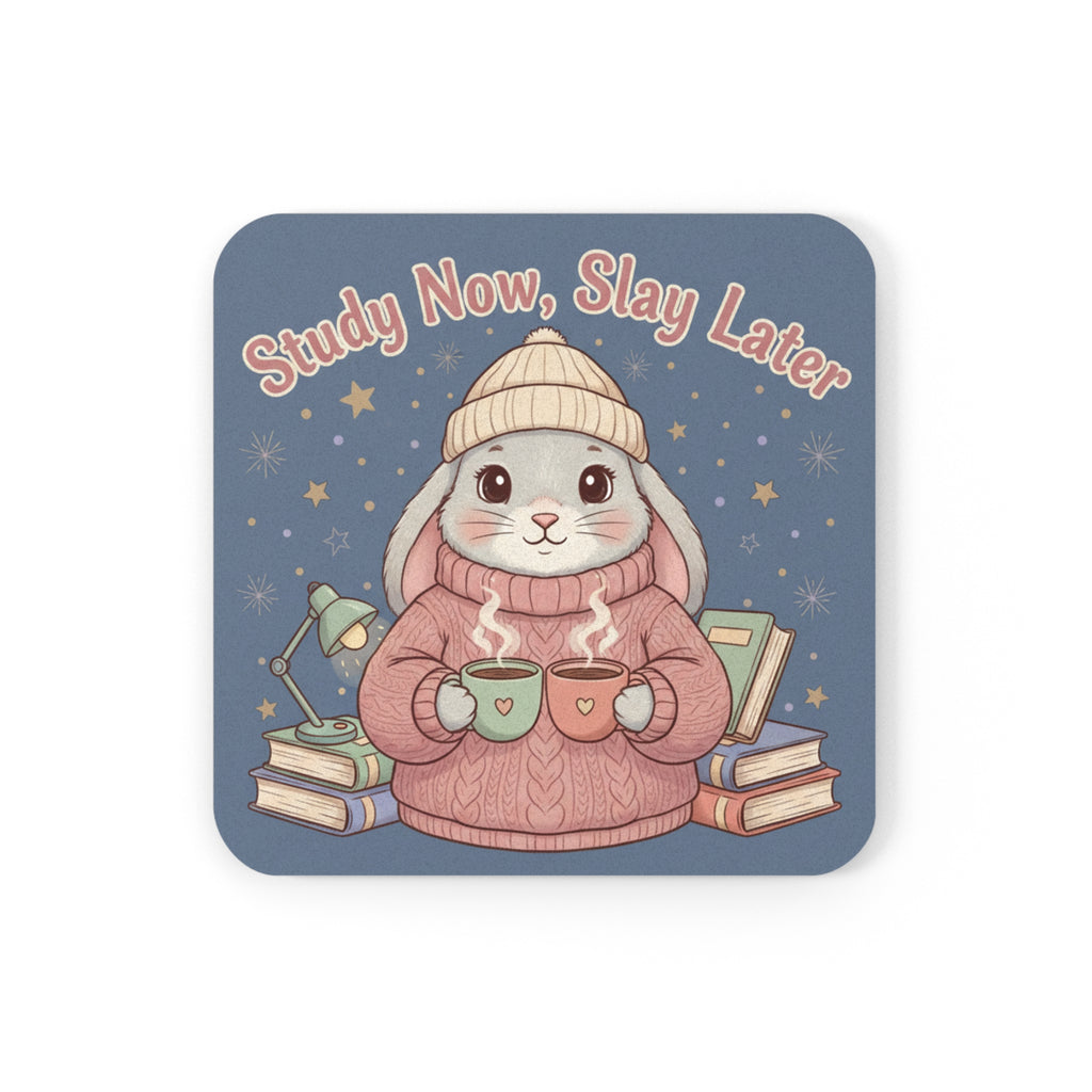 Rabbit Cork Coaster – Study Now, Slay Later