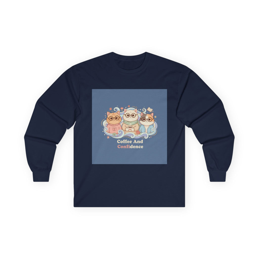 Cats With Glasses Long Sleeve Tee – Coffee and Confidence