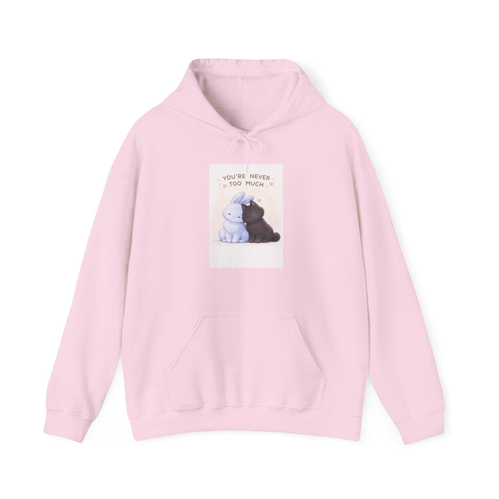 "YOU'RE NEVER TOO MUCH" Black Cat Hoodie | College Girl Gift | Fashion | KayKay Classics