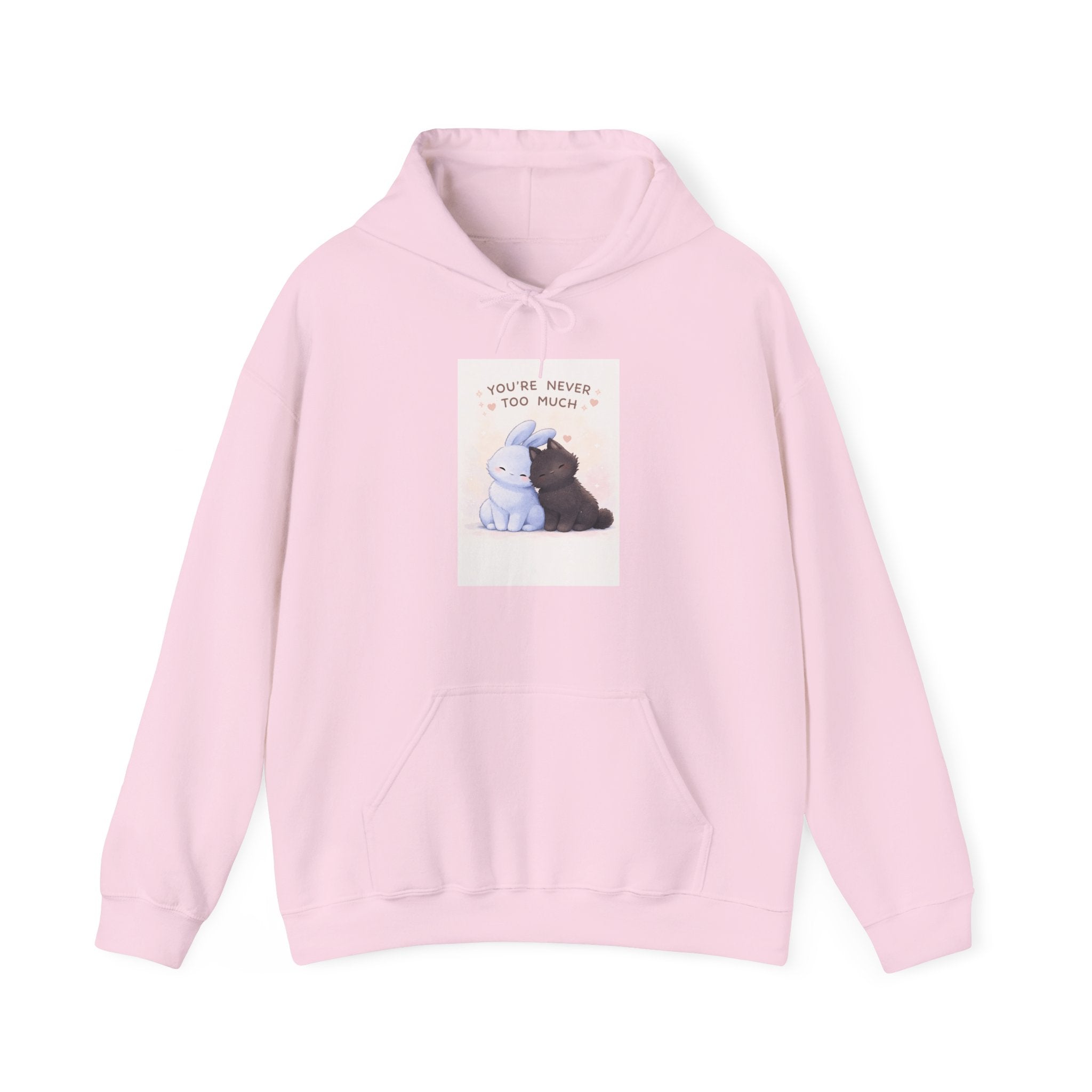 "YOU'RE NEVER TOO MUCH" Black Cat Hoodie | College Girl Gift | Fashion | KayKay Classics