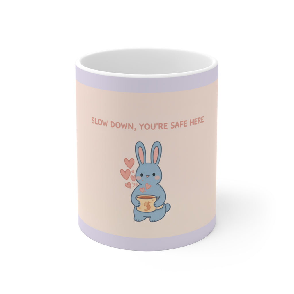 "SLOW DOWN, YOU'RE SAFE HERE" Black Cat Mug | Trendy Gift for Her | Drinkware | KayKay Classics