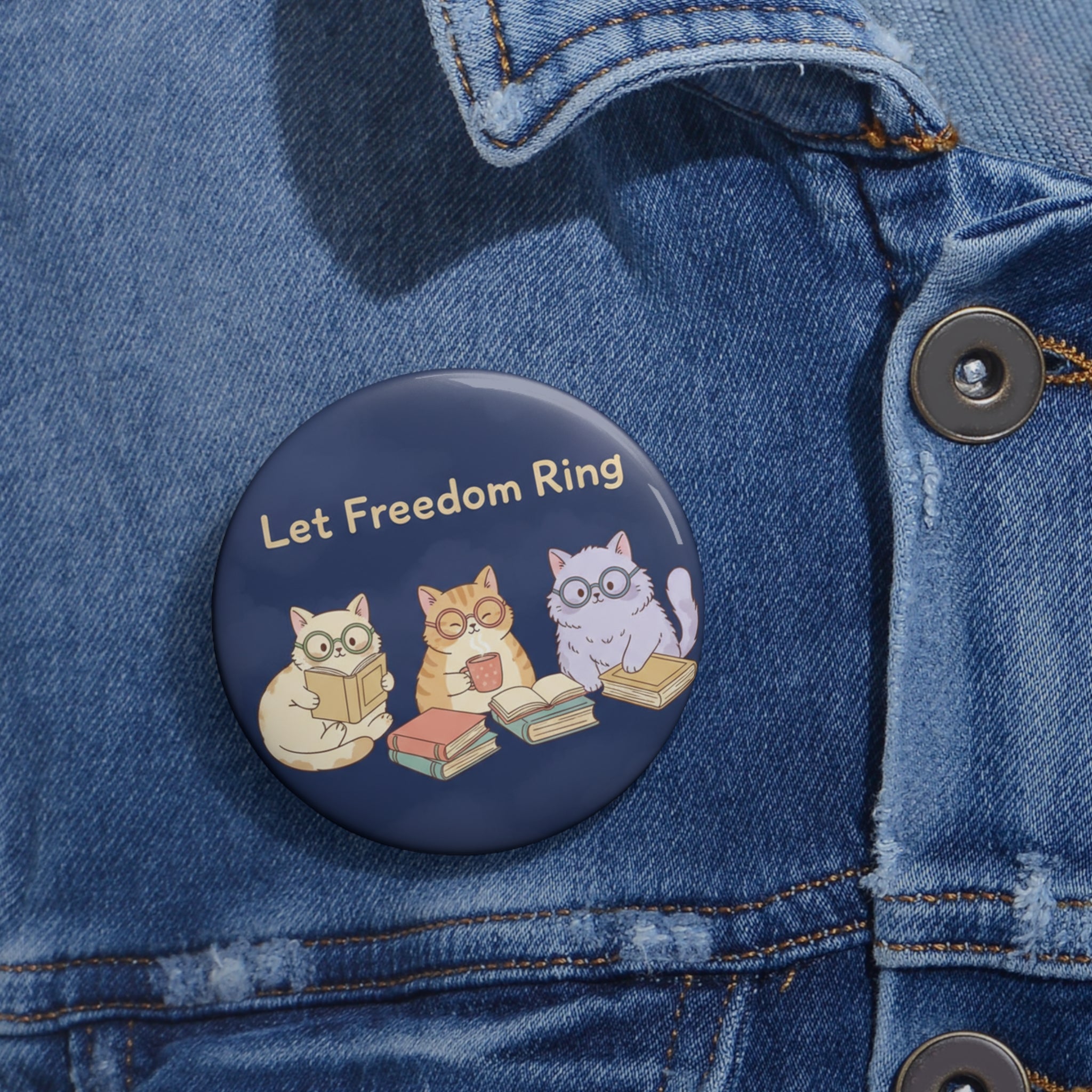 Cats With Glasses Pin Button – Let Freedom Ring