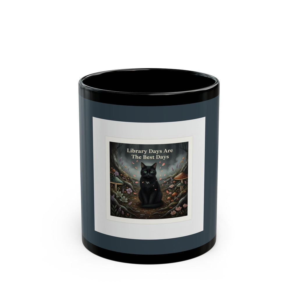 Cat Black Mug 11oz – Library Days Are the Best Days