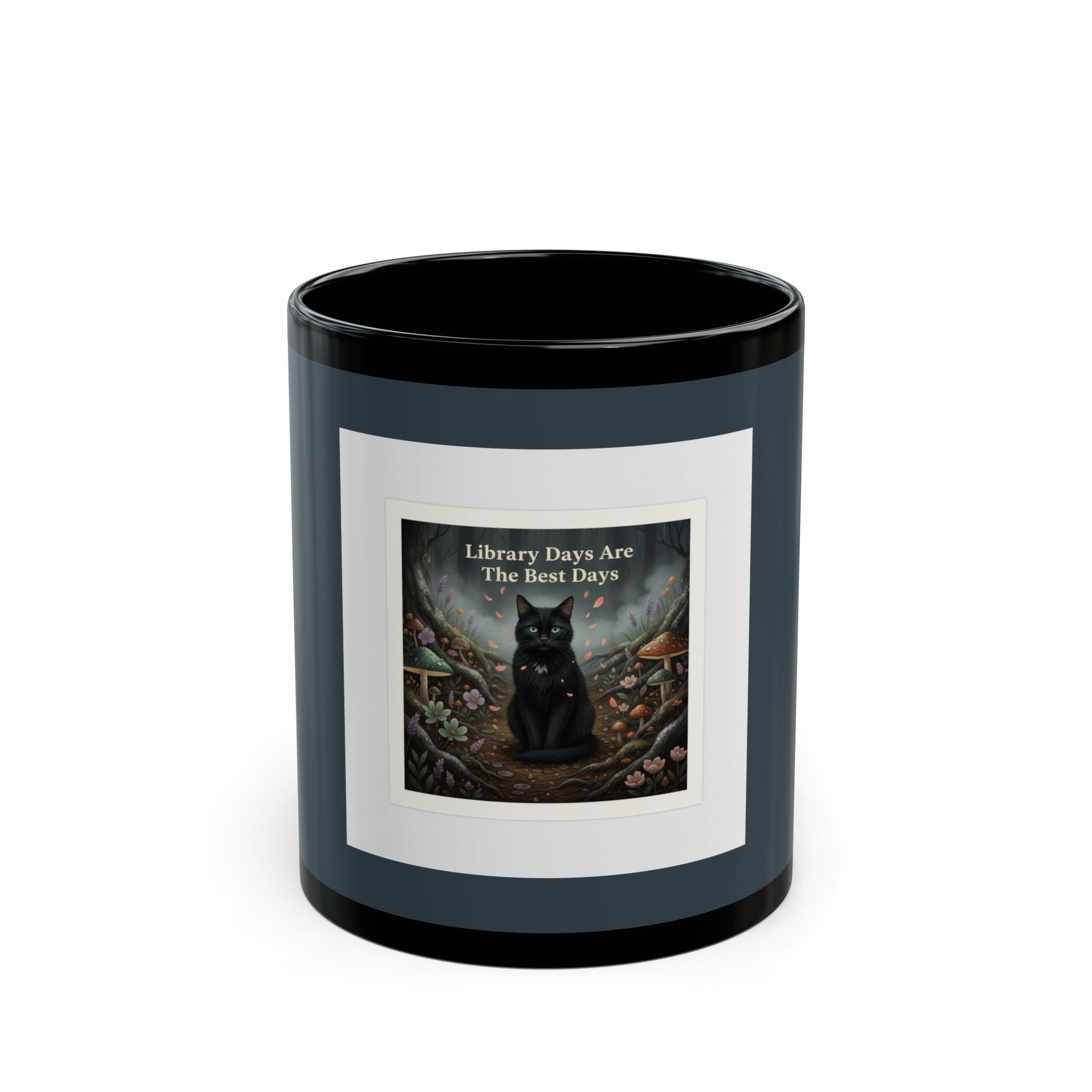 Cat Black Mug 11oz – Library Days Are the Best Days