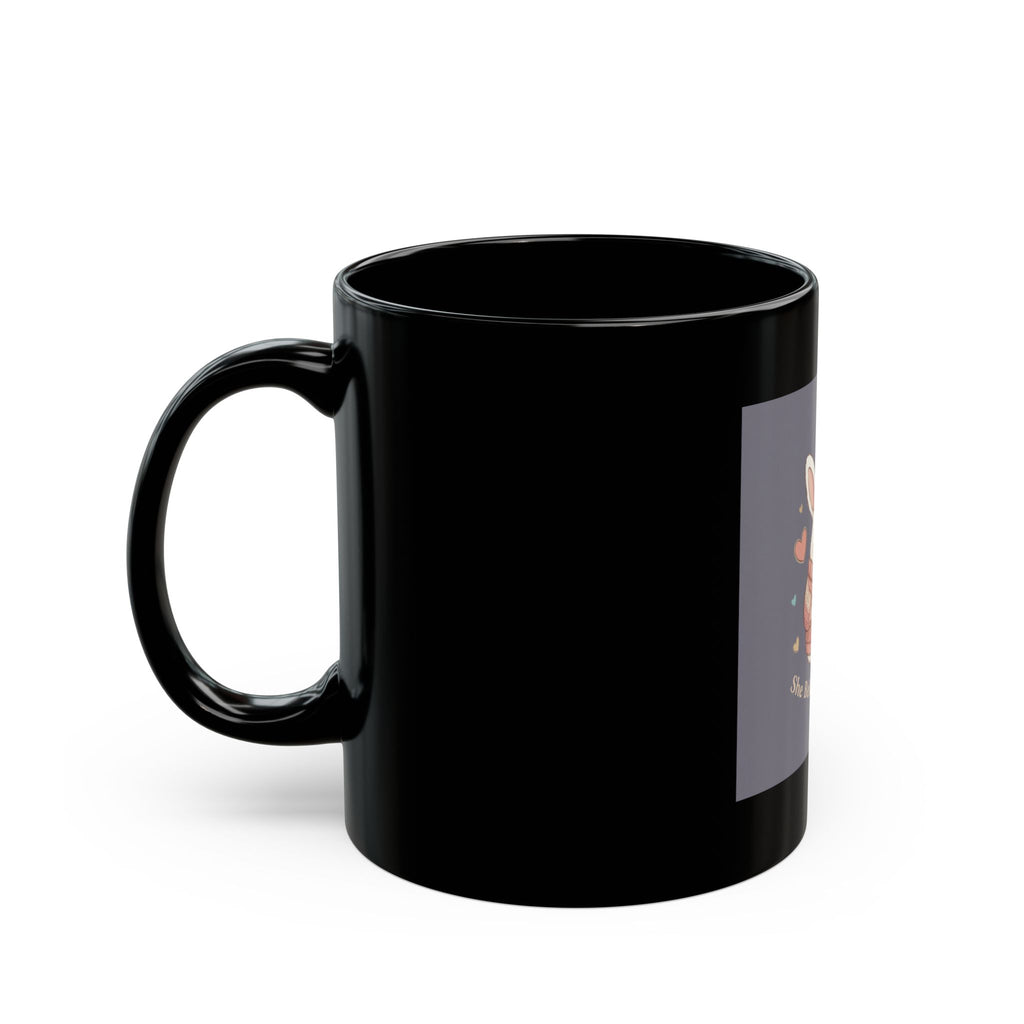 Bunny Black Mug 11oz – She Believed She Could