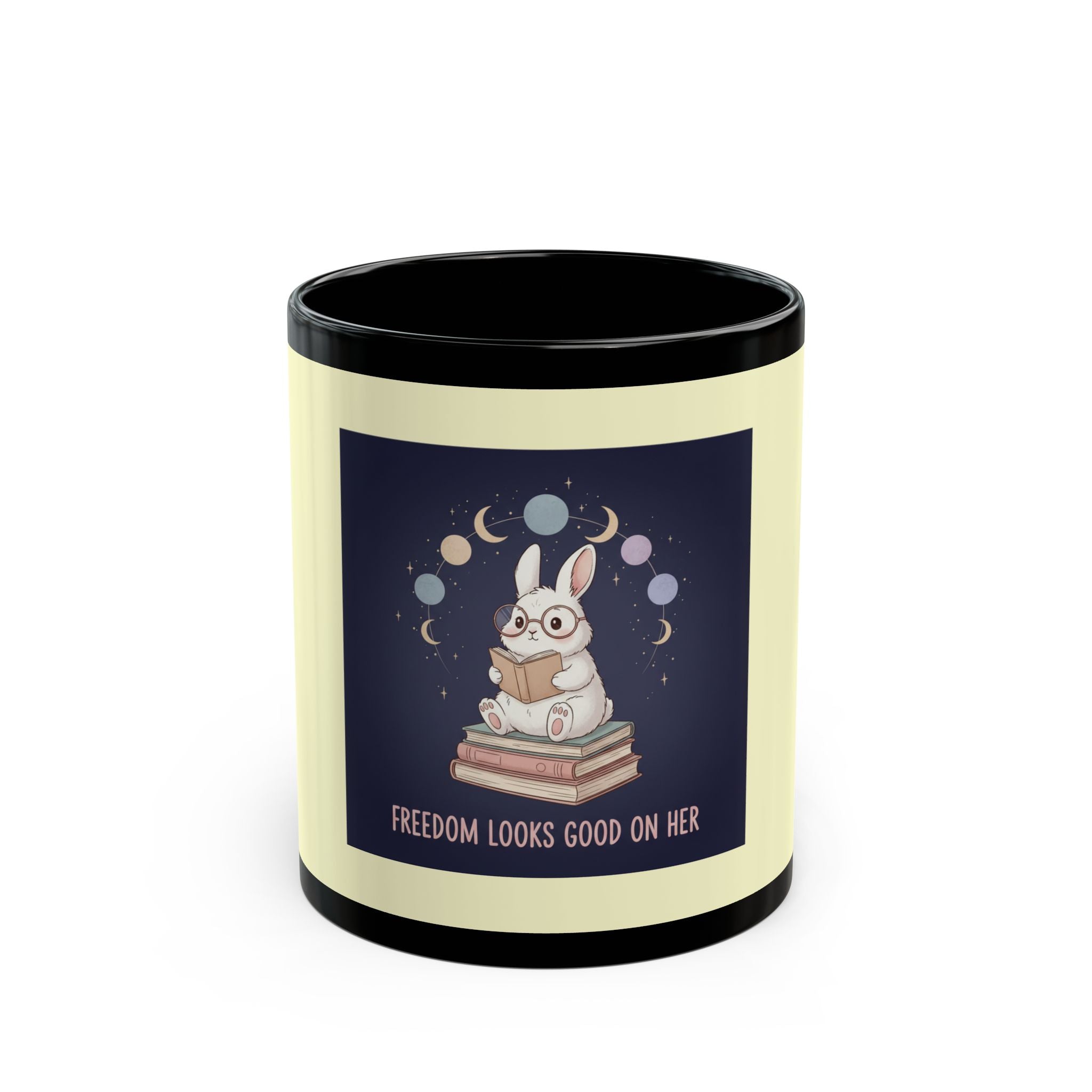 Bunny Black Mug 11oz – Freedom Looks Good on Her