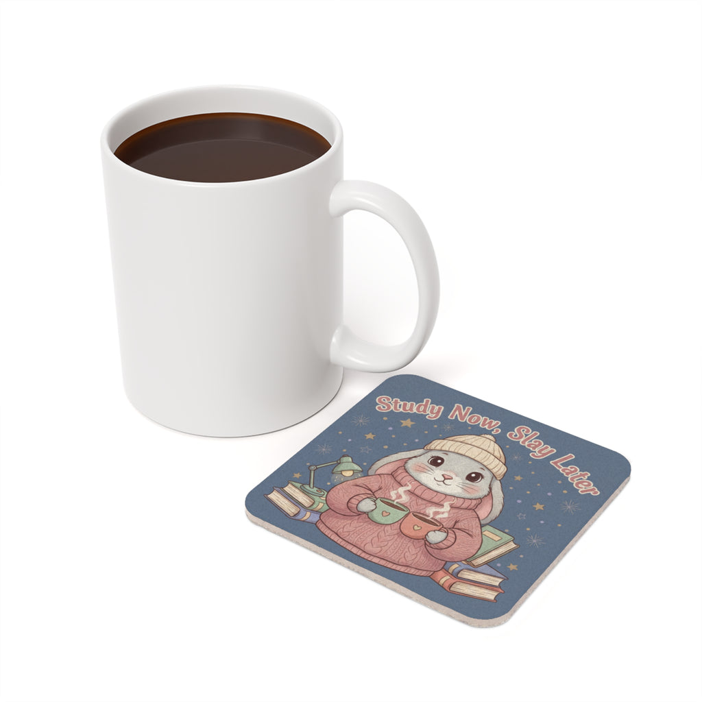 Rabbit Cork Coaster – Study Now, Slay Later