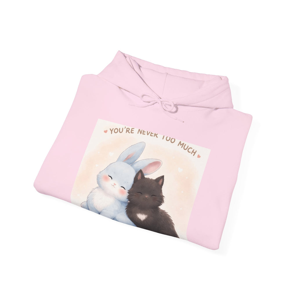 "YOU'RE NEVER TOO MUCH" Black Cat Hoodie | College Girl Gift | Fashion | KayKay Classics