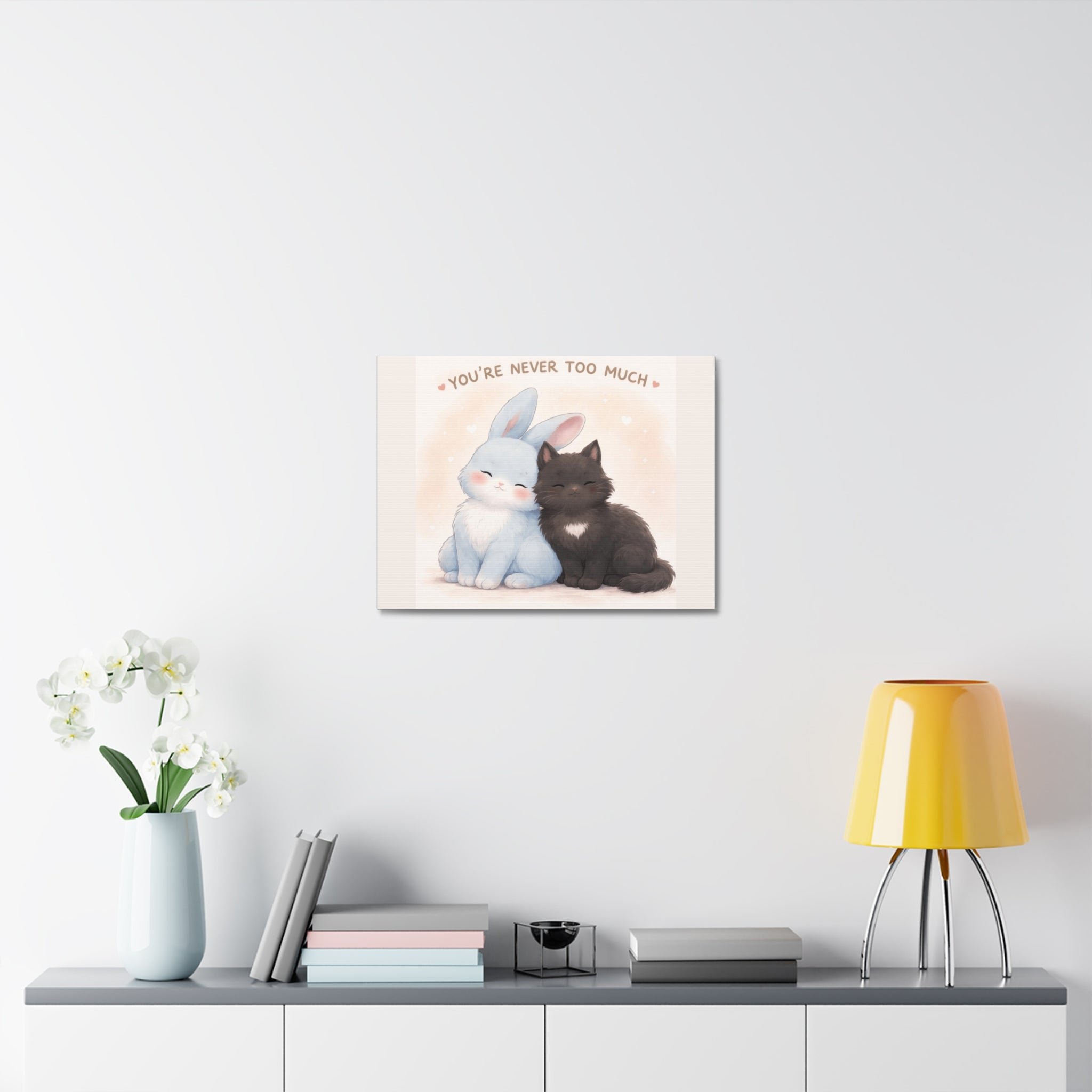 "YOU'RE NEVER TOO MUCH" Black Cat Canvas | College Girl Gift | Fashion | KayKay Classics