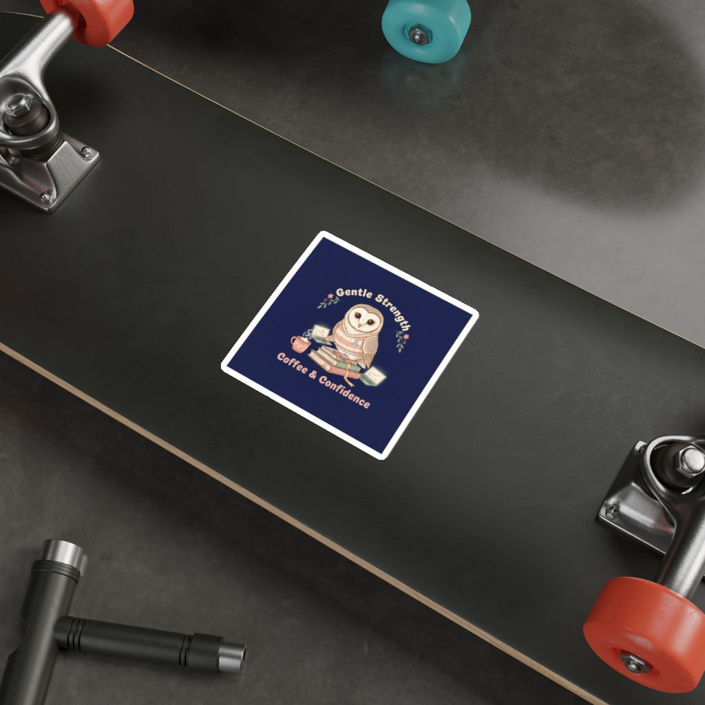 Owl Die-Cut Sticker – Gentle Strength Coffee Confidence