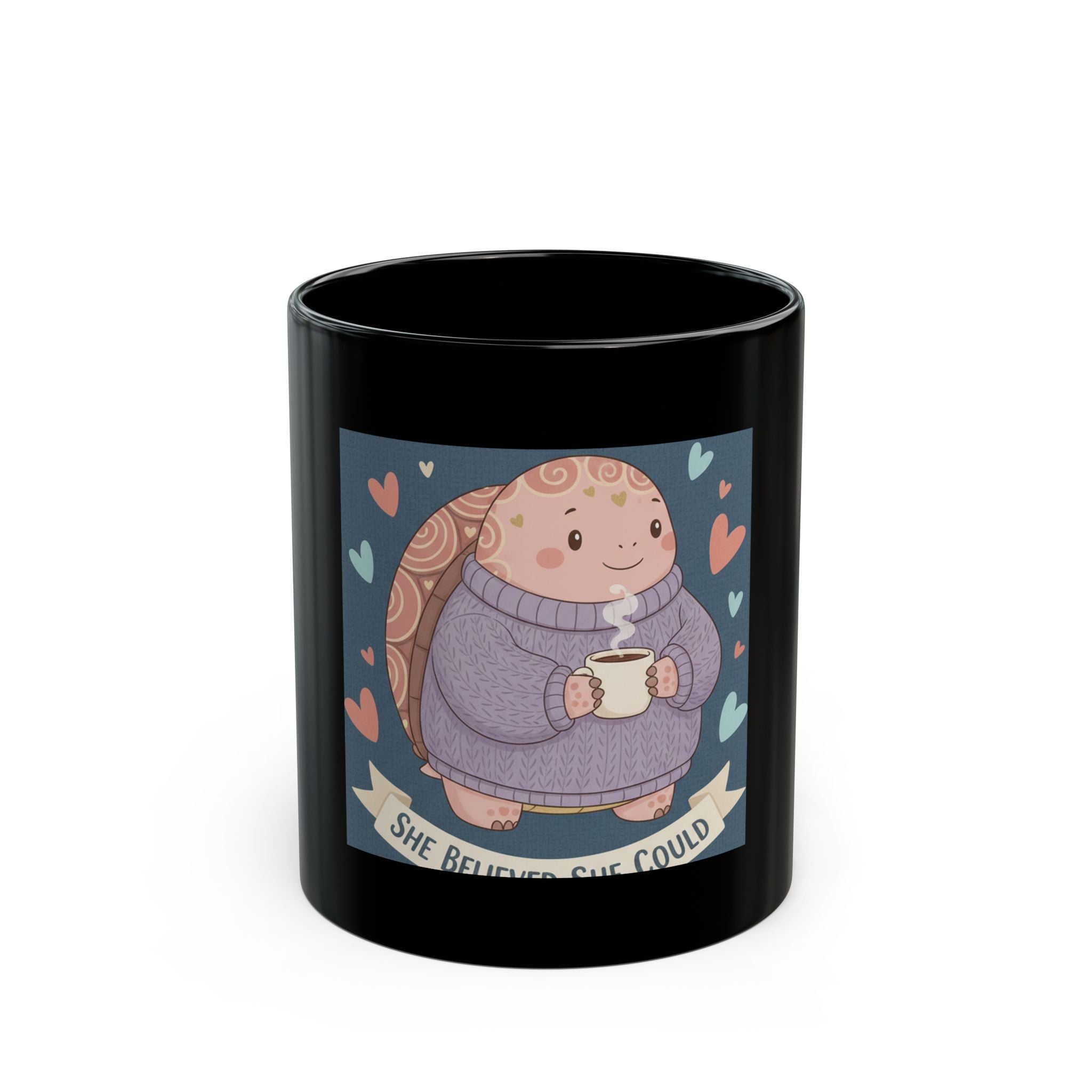 Turtle Black Mug 11oz – She Believed She Could