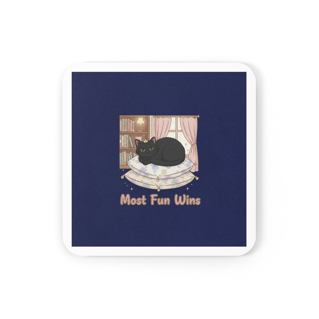 Black Cat Cork Coaster – Most Fun Wins