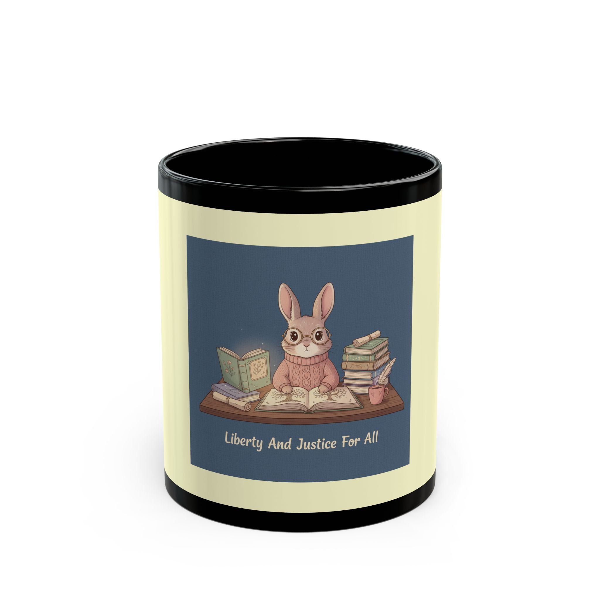 Rabbit Black Mug 11oz – Liberty and Justice for All