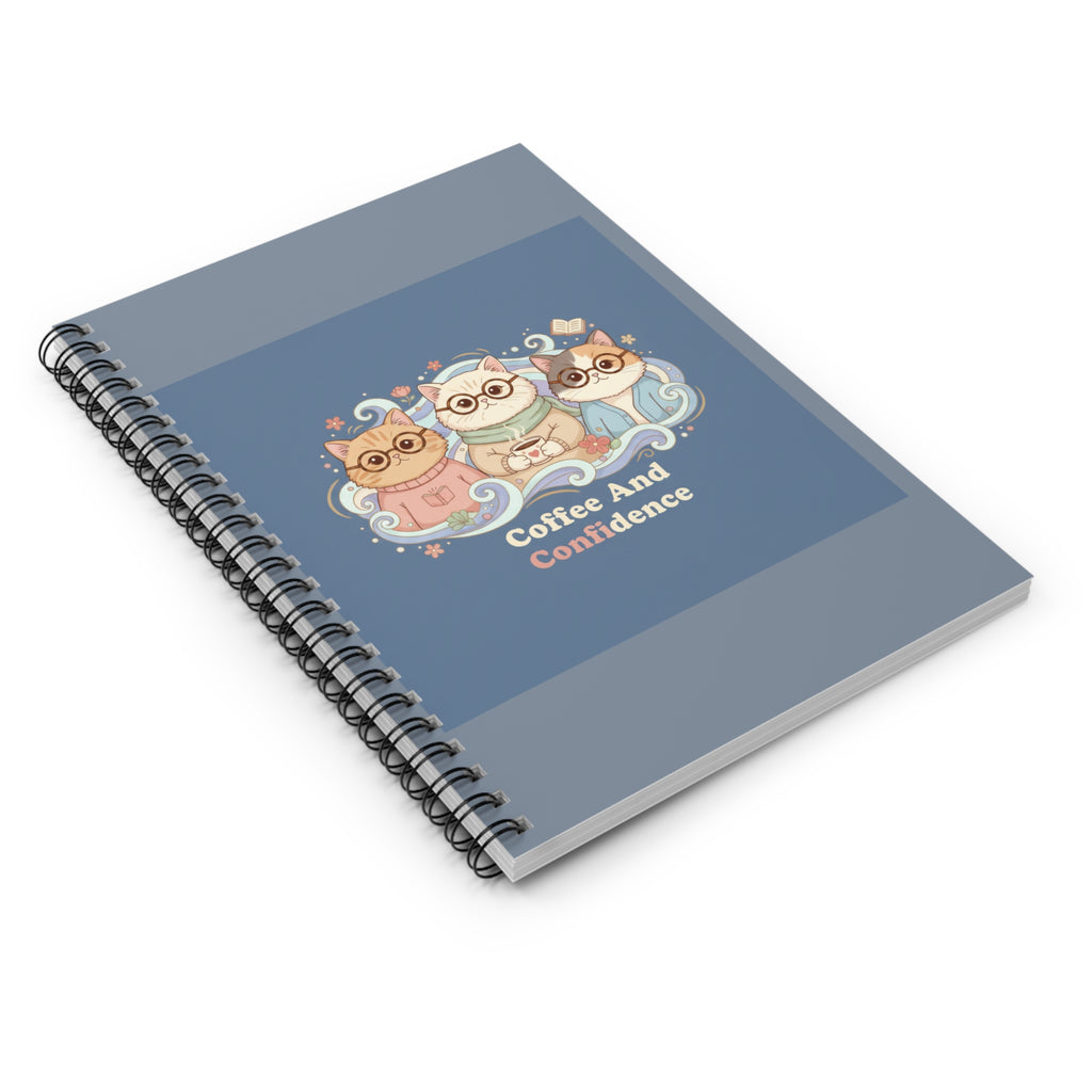 Cats With Glasses Spiral Notebook – Coffee and Confidence