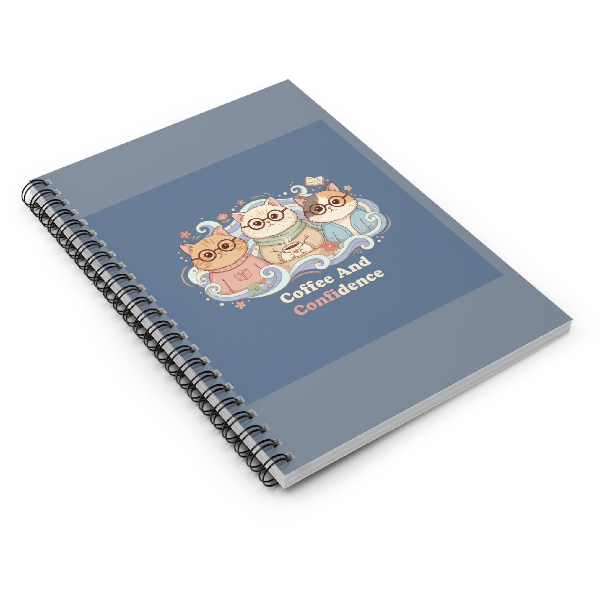 Cats With Glasses Spiral Notebook – Coffee and Confidence
