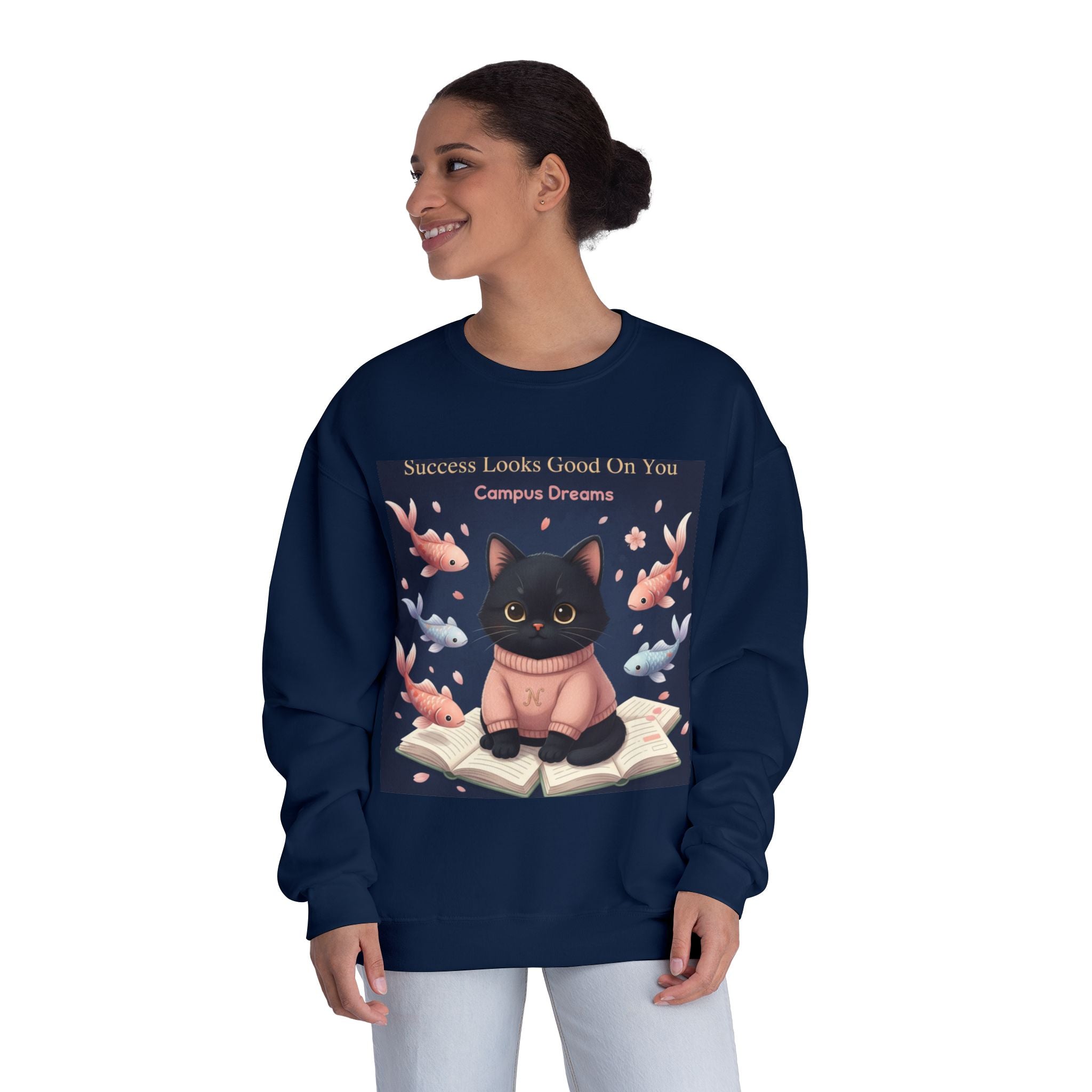 Black Cat Crewneck Sweatshirt – Success Looks Good on You Campus Dreams