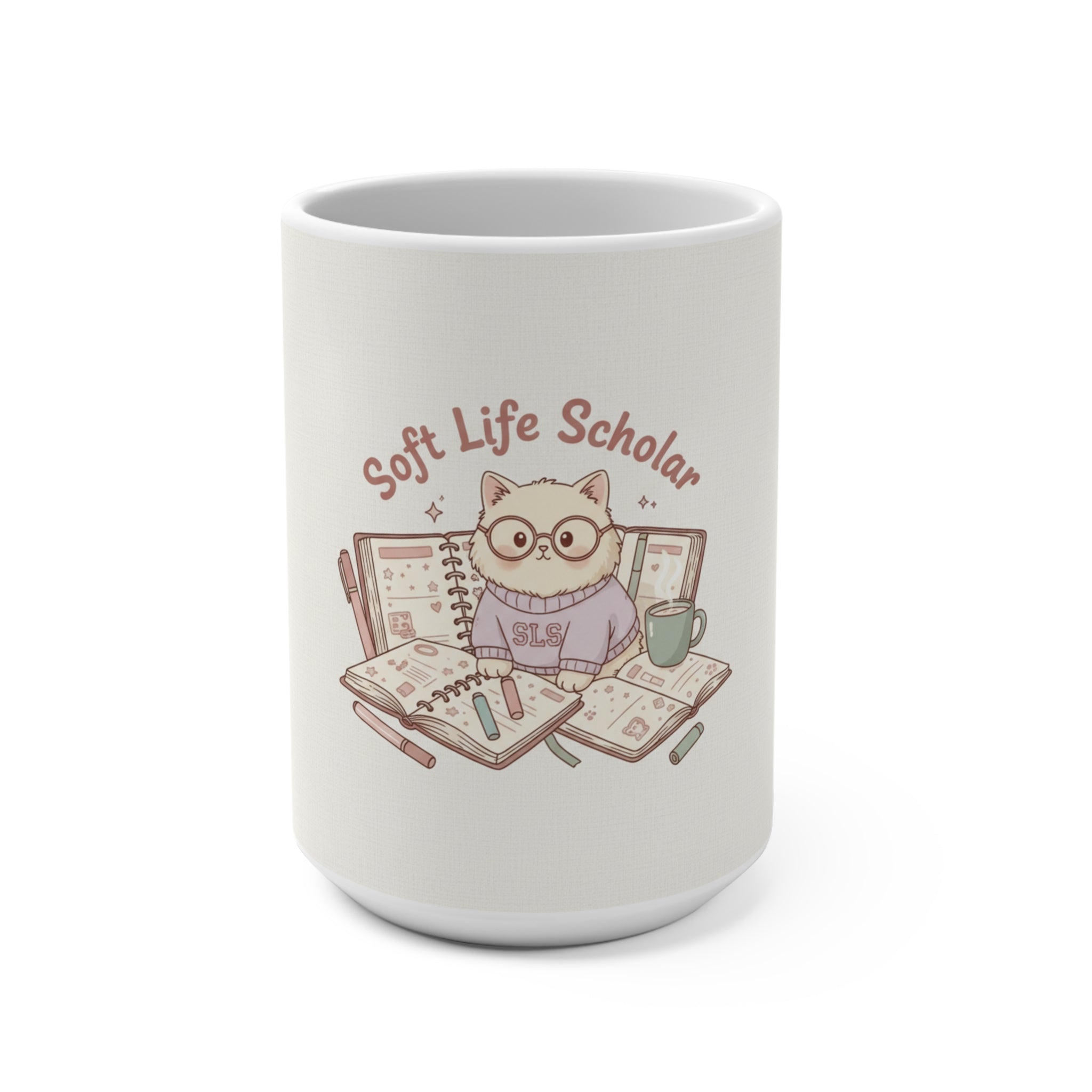 Soft Life Scholar Cat Mug 15oz