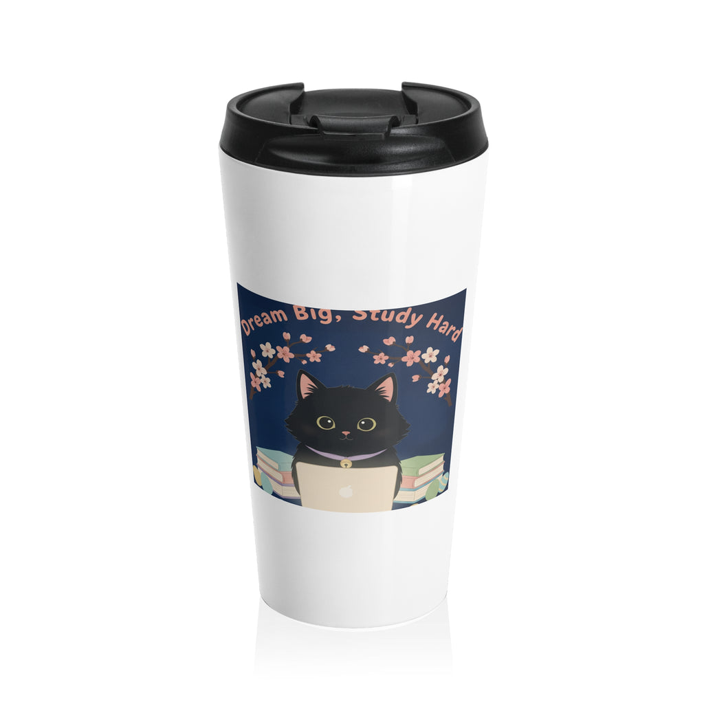 Black Cat Travel Mug – Dream Big Study Hard