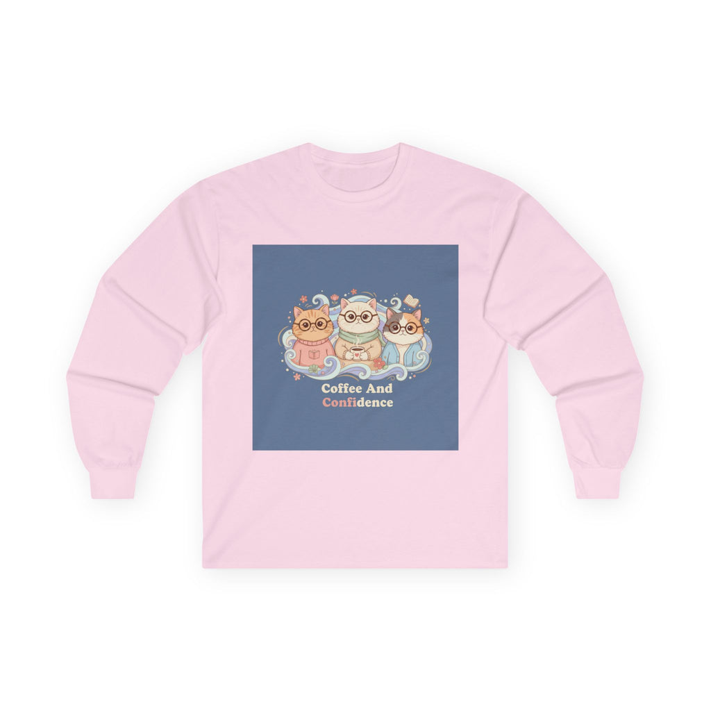 Cats With Glasses Long Sleeve Tee – Coffee and Confidence