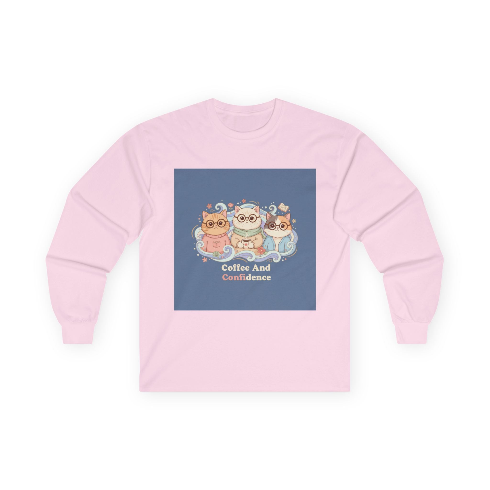 Cats With Glasses Long Sleeve Tee – Coffee and Confidence