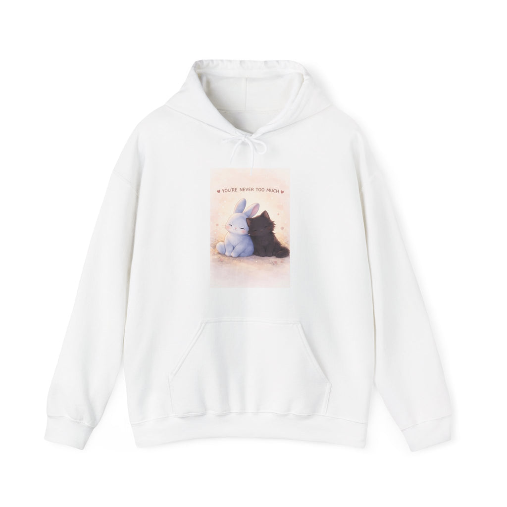 "YOU'RE NEVER TOO MUCH" Black Cat Hoodie | College Girl Gift | Fashion | KayKay Classics