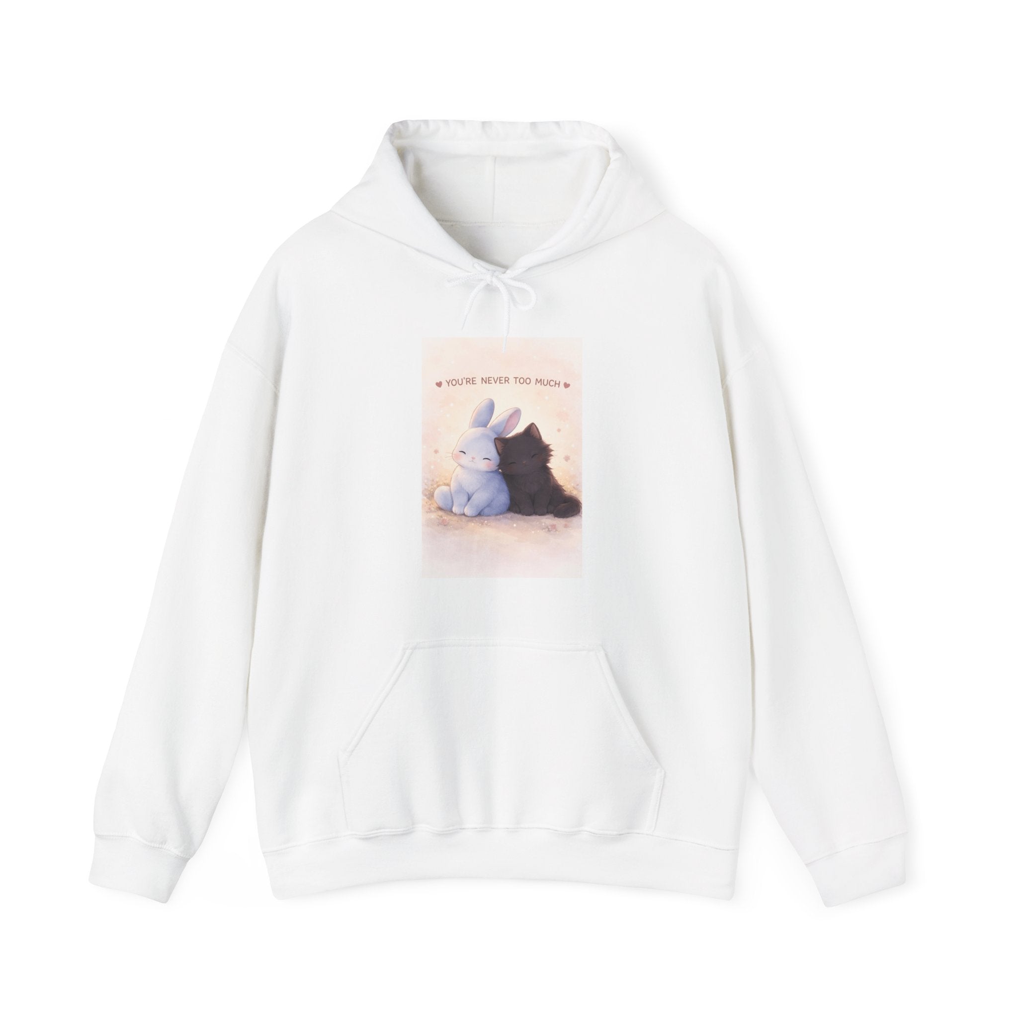 "YOU'RE NEVER TOO MUCH" Black Cat Hoodie | College Girl Gift | Fashion | KayKay Classics
