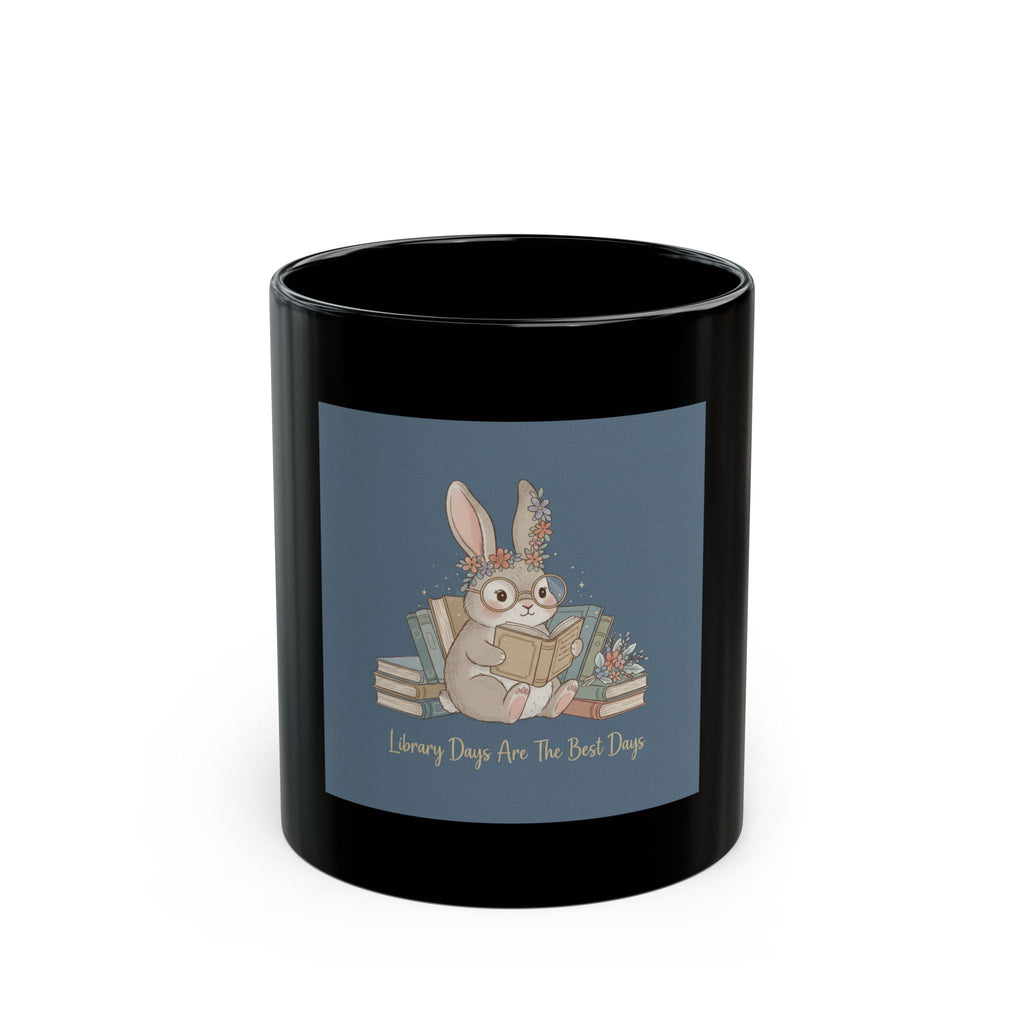 Library Days Are The Best Days Rabbit Black Mug 11oz