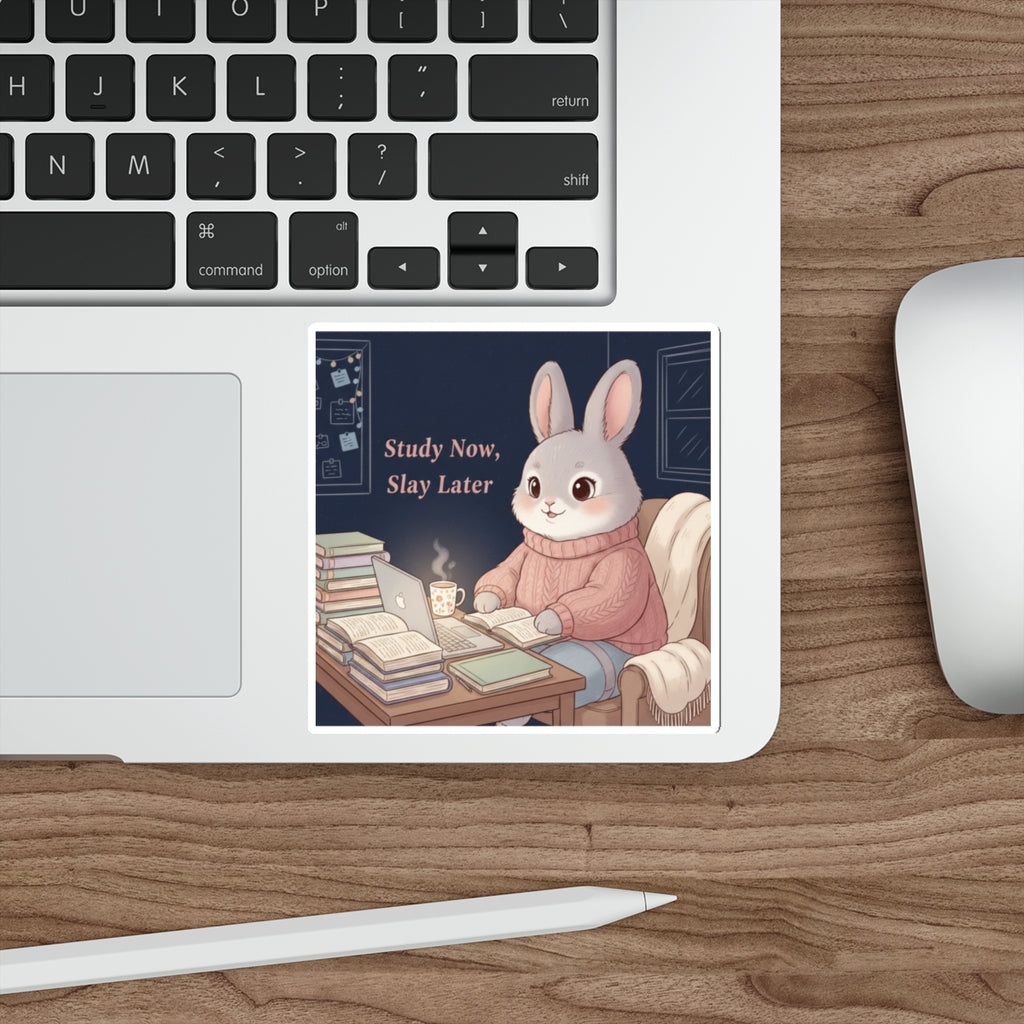 Rabbit Die-Cut Sticker – Study Now, Slay Later