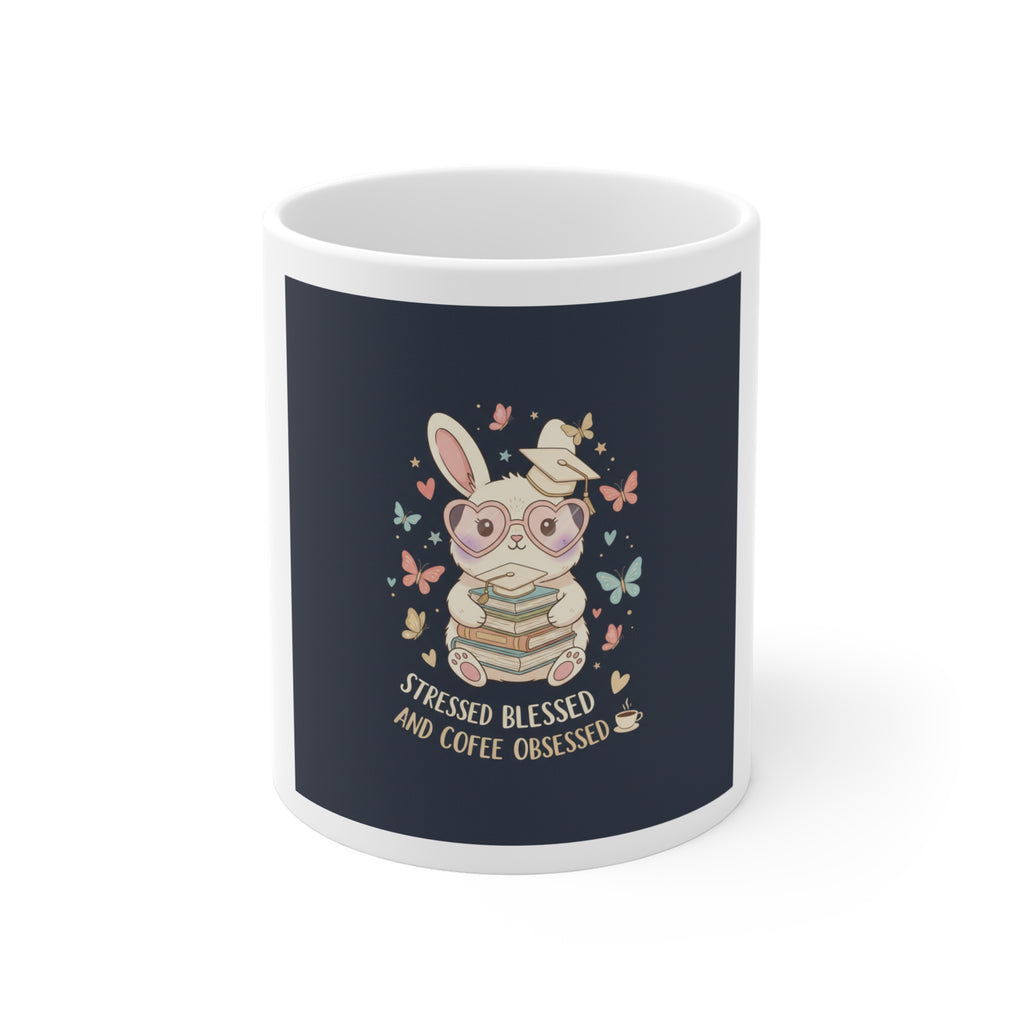 STRESSED BLESSED AND COFFEE OBSESSED Rabbit Mug 11oz