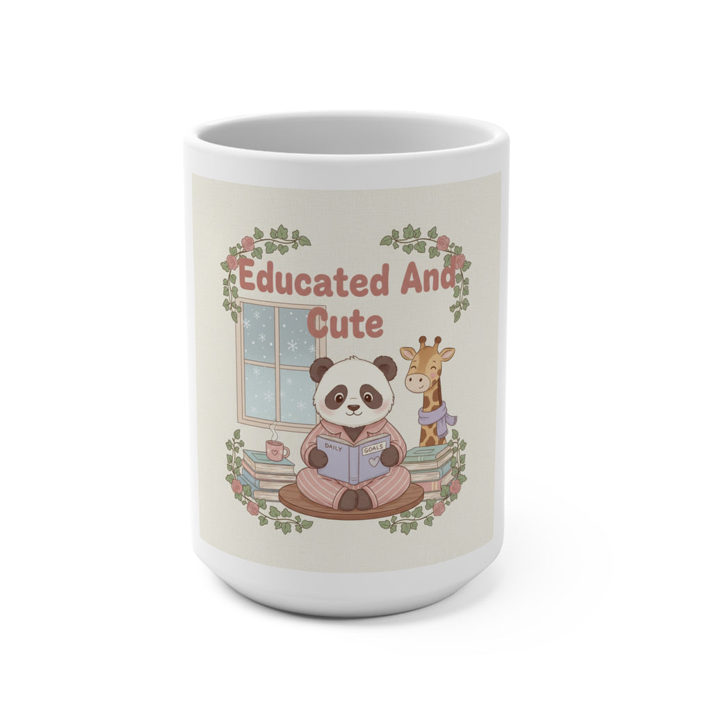 Educated And Cute Panda, giraffe Mug 15oz