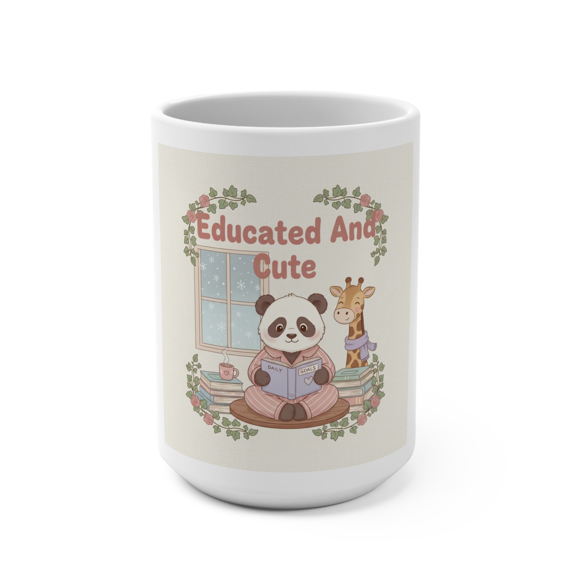 Educated And Cute Panda, giraffe Mug 15oz