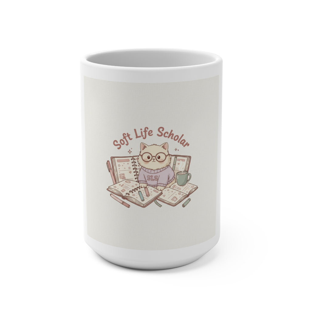 Soft Life Scholar Cat Mug 15oz