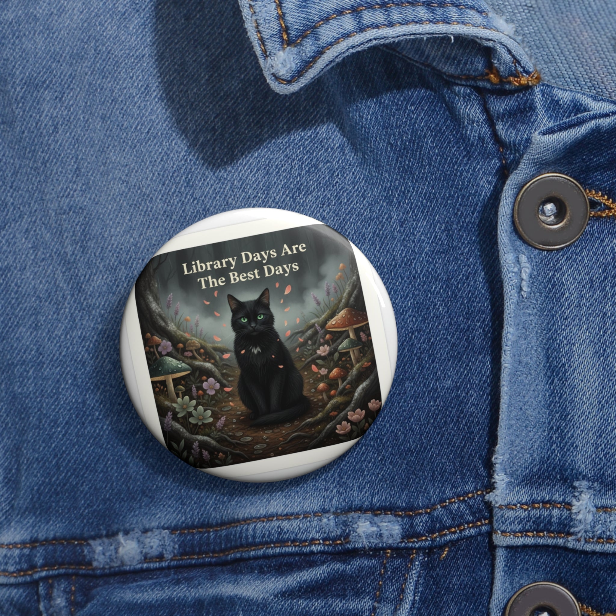 Cat Pin Button – Library Days Are the Best Days