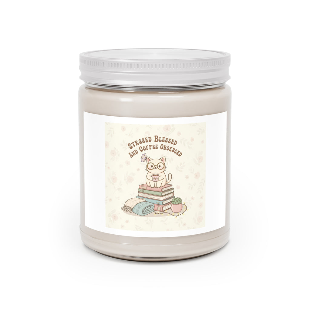 STRESSED BLESSED AND COFFEE OBSESSED Cat Scented Candle