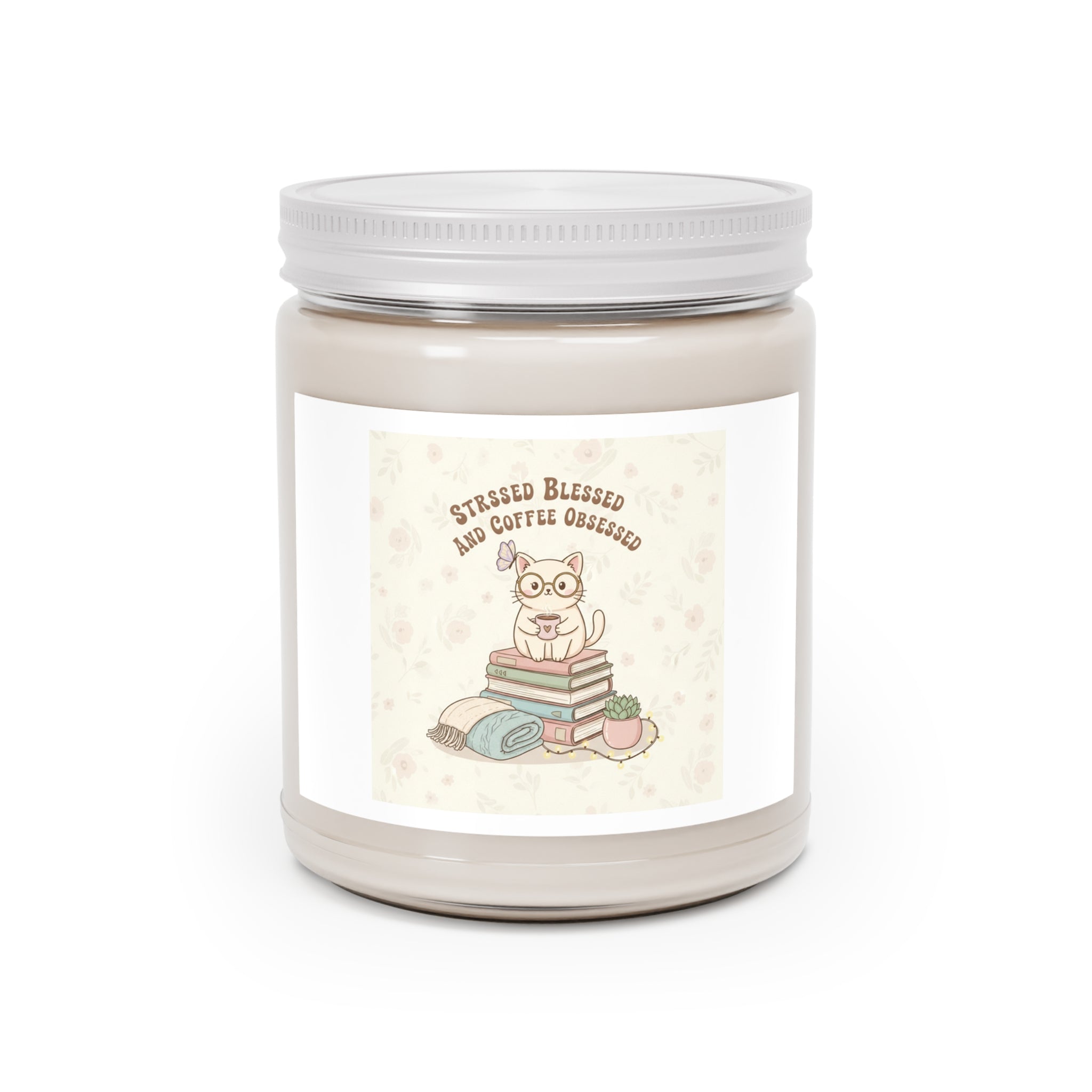STRESSED BLESSED AND COFFEE OBSESSED Cat Scented Candle