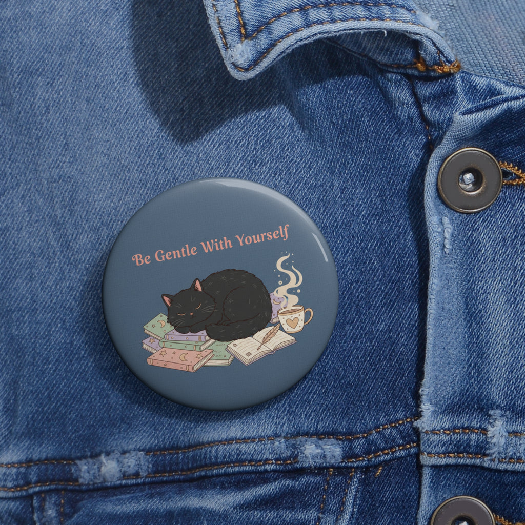 Black Cat Pin Button – Be Gentle With Yourself