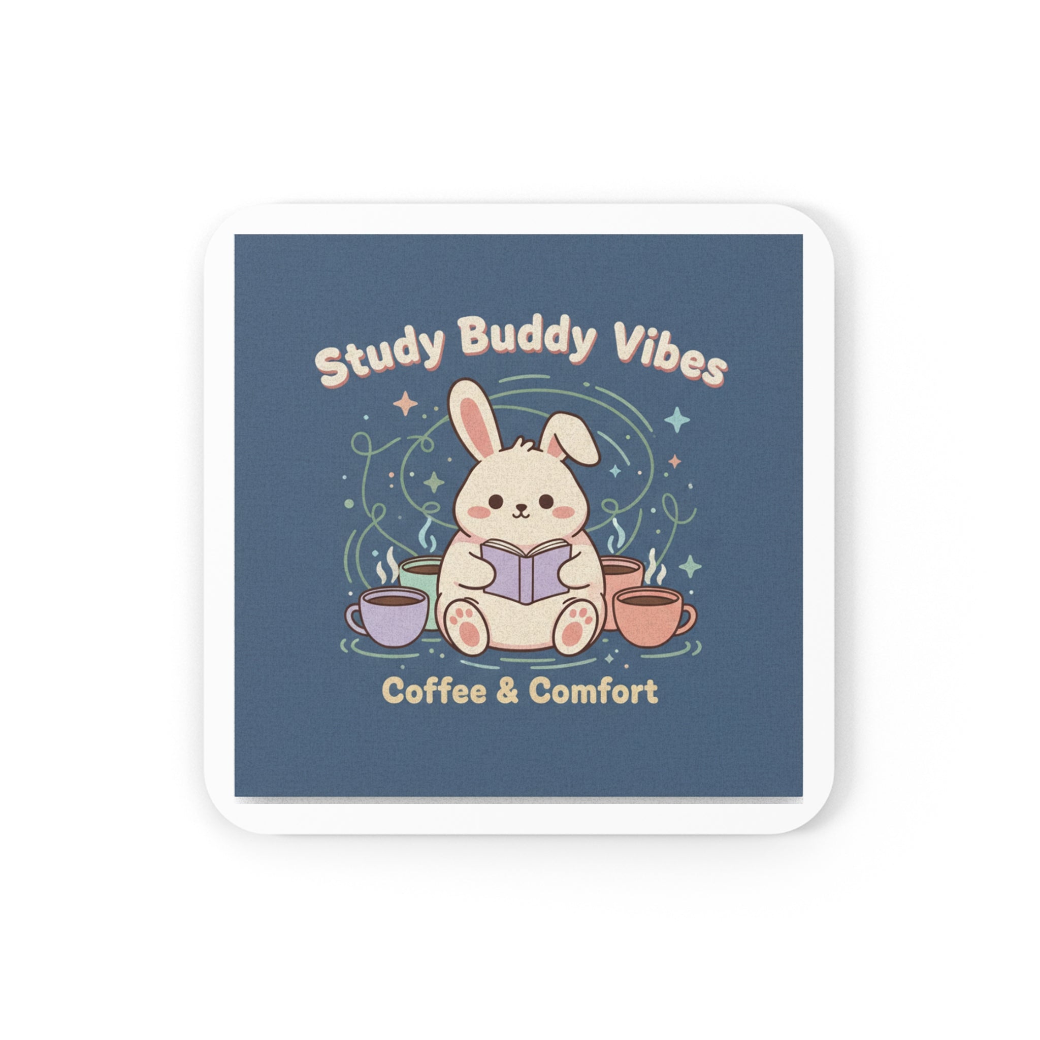 Bunny Cork Coaster – Study Buddy Vibes Coffee Comfort