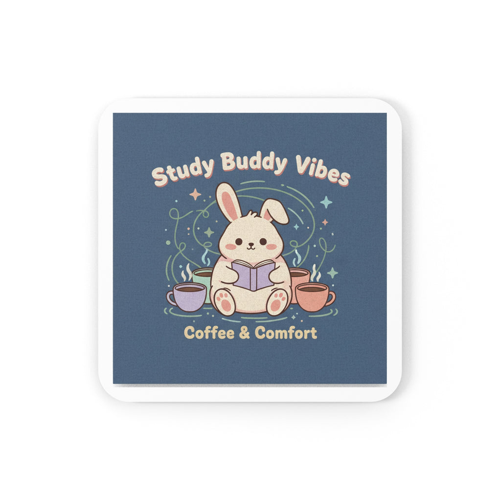 Bunny Cork Coaster – Study Buddy Vibes Coffee Comfort