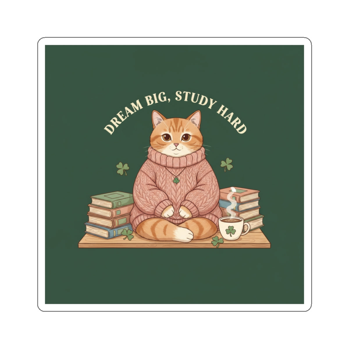 Cat Die-Cut Sticker – Dream Big, Study Hard