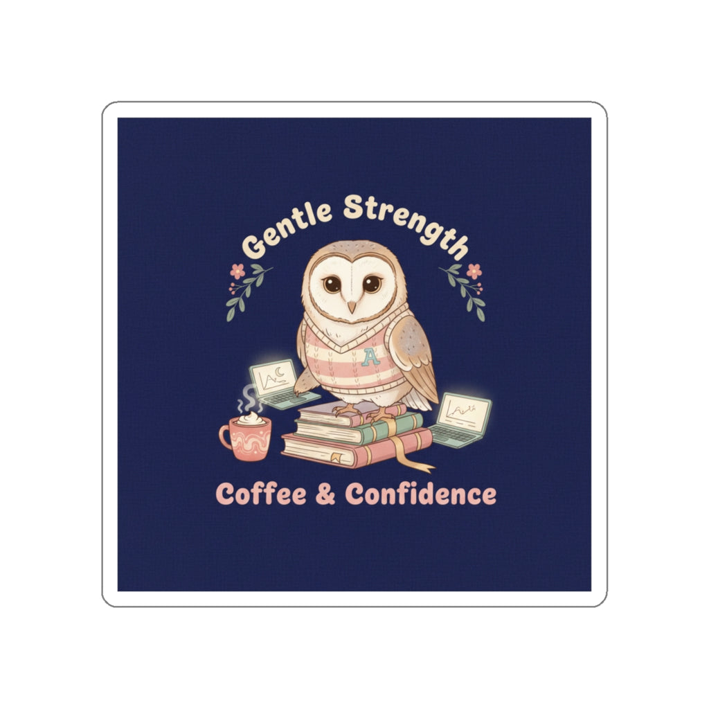 Owl Die-Cut Sticker – Gentle Strength Coffee Confidence