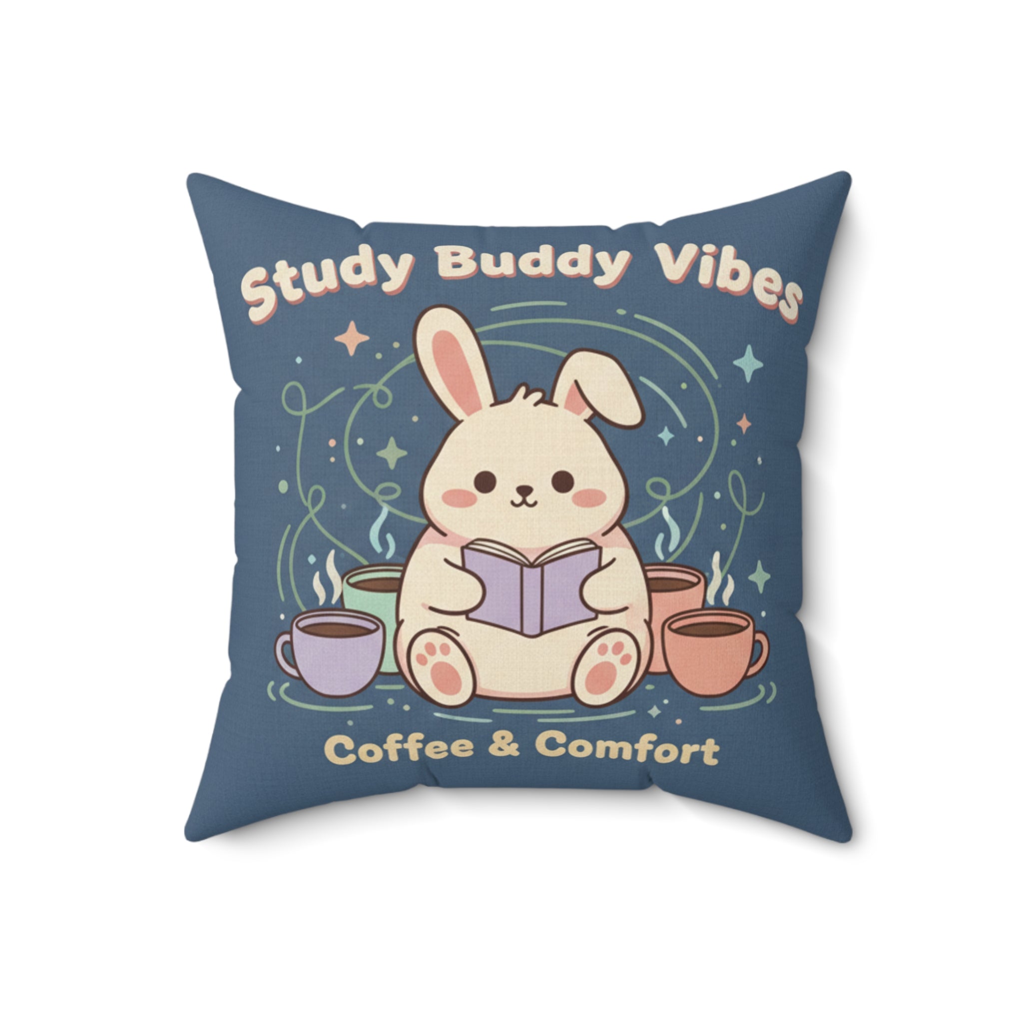 Bunny Square Pillow – Study Buddy Vibes Coffee Comfort