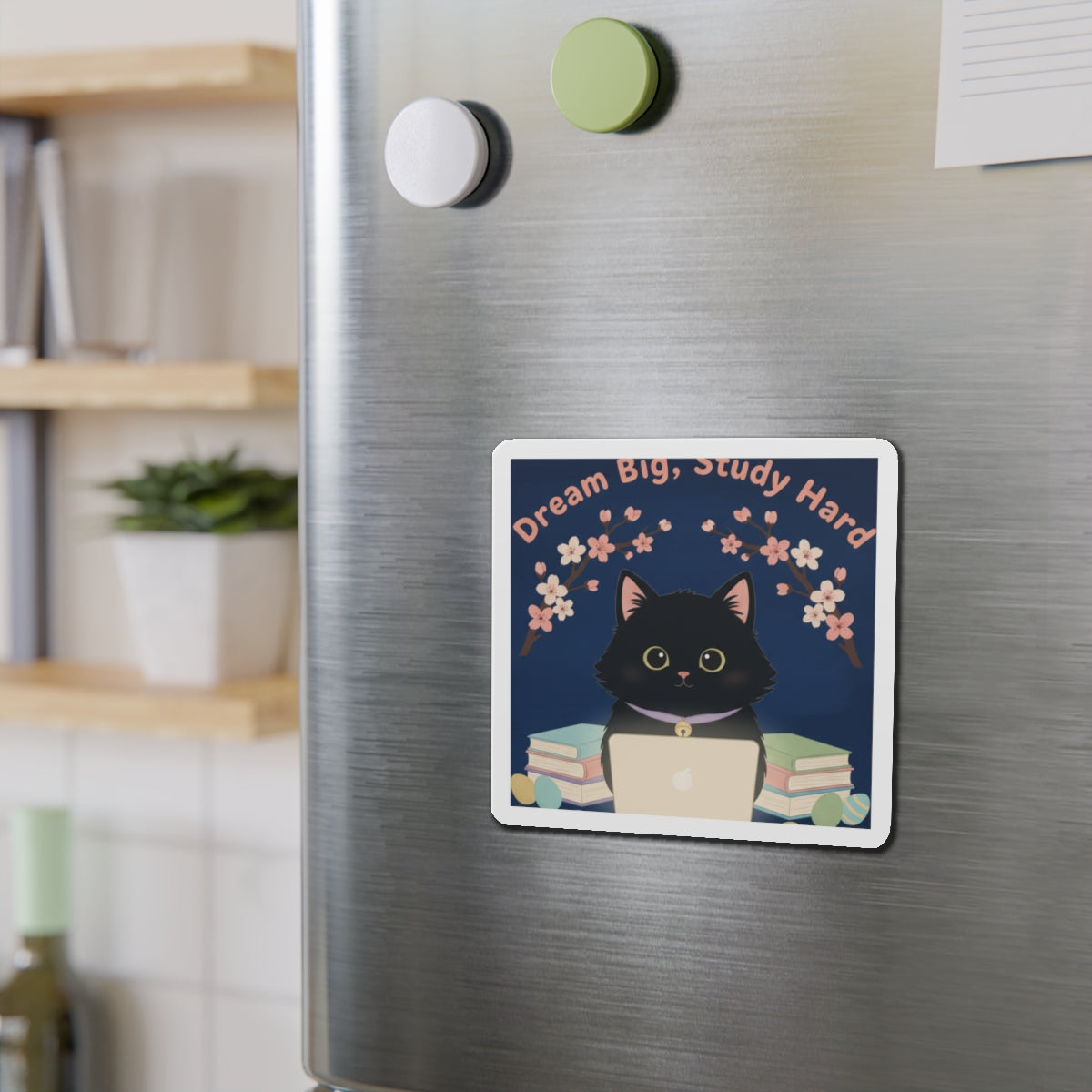 Black Cat Die-Cut Magnet – Dream Big Study Hard